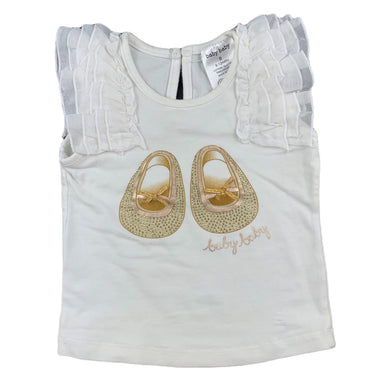 Baby Baby stretchy ruffle shoulder t-shirt / top, size 0, Pre-loved