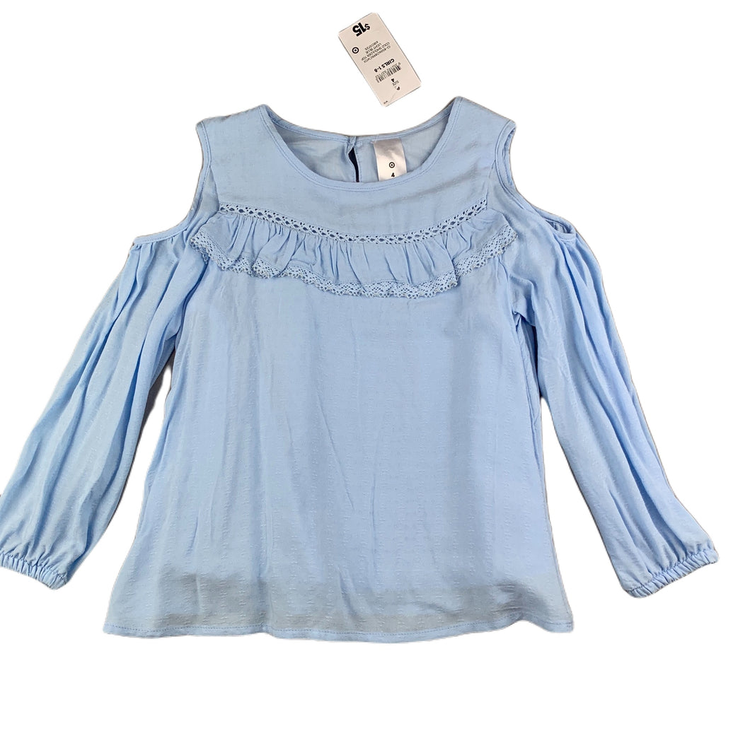 Target blue cotton lined cold shoulder top, size 4, BNWT