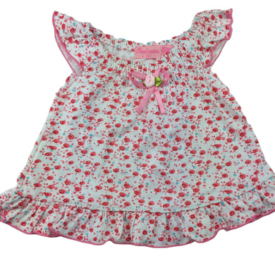 Cantarana summer floral flutter sleeve top, size 6 months, Pre-loved