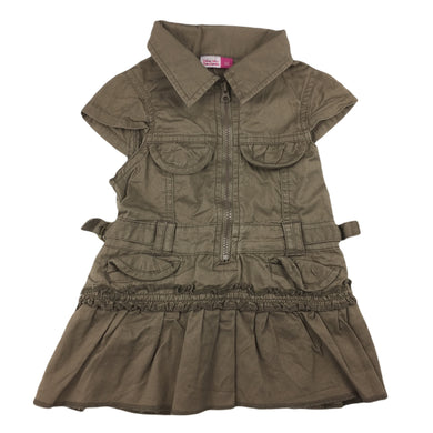 hundreds + thousands brown cotton shirt / dress, zip up, size 00, Pre-loved