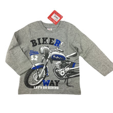 Load image into Gallery viewer, Ollie&#39;s Place long sleeve t-shirt with motorbike print, 100% cotton, size 1, BNWT