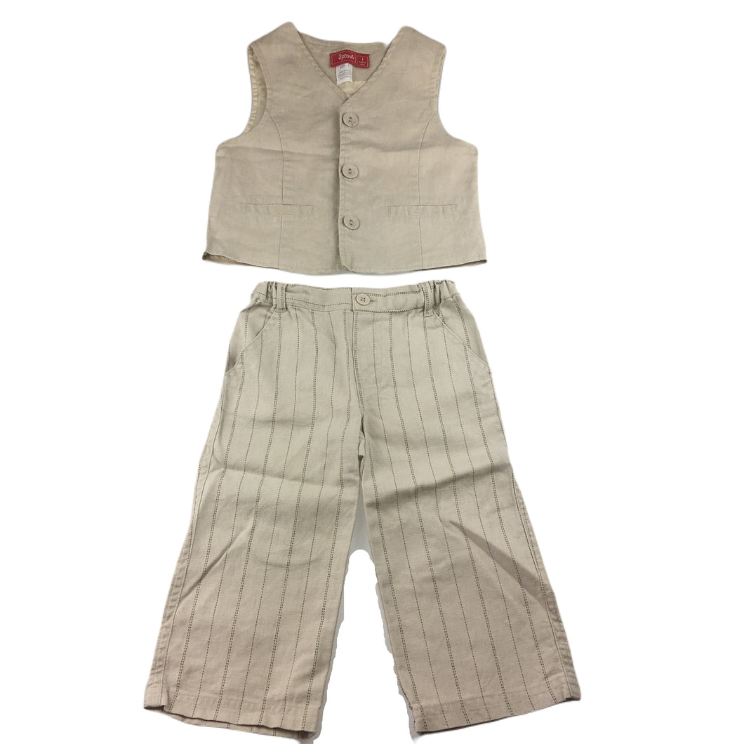 Sprout linen/cotton vest and pants set, formal, wedding, size 1, Pre-loved