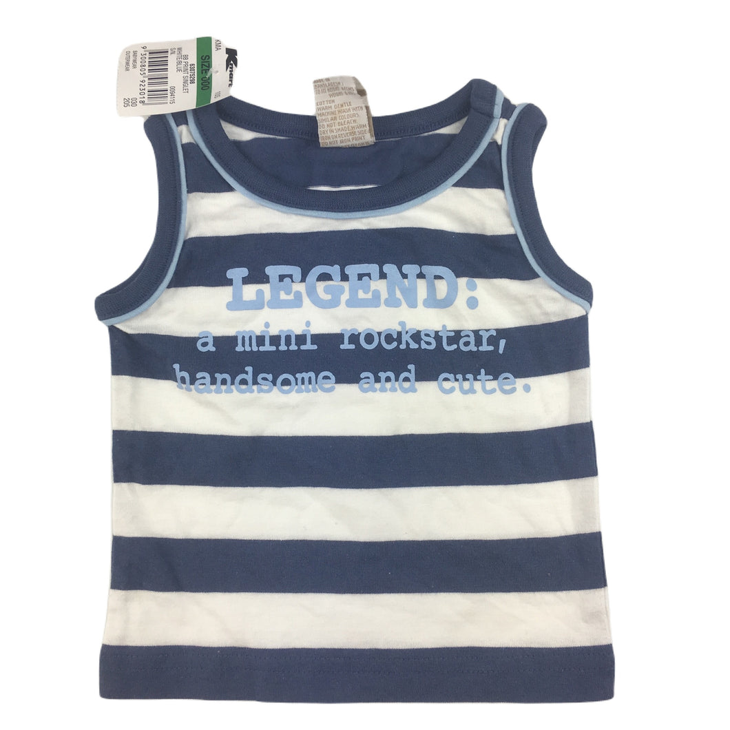 Tiny Little Wonders cotton singlet / tank top, blue and white stripe, size 000, BNWT