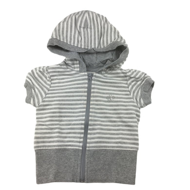 Target grey & white stripe short sleeve hoodie zip-up top, size 1, Pre-loved