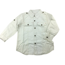 Load image into Gallery viewer, Charlie &amp; Me white cotton shirt with button roll-tab sleeve, size 4, Pre-loved