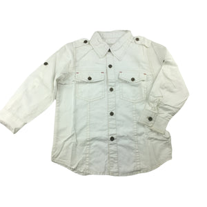 Charlie & Me white cotton shirt with button roll-tab sleeve, size 4, Pre-loved
