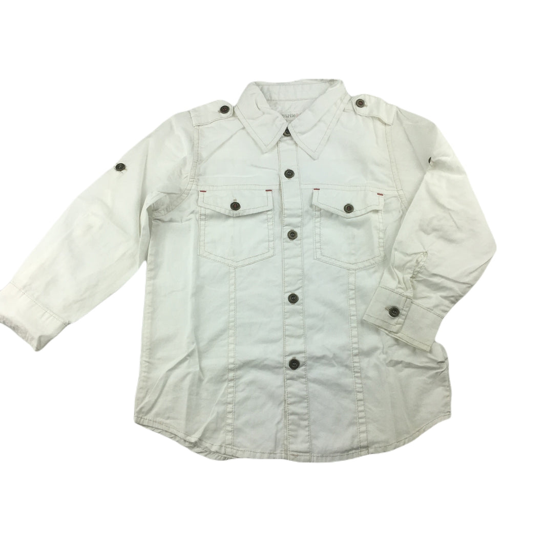 Charlie & Me white cotton shirt with button roll-tab sleeve, size 4, Pre-loved