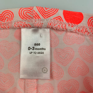 Girls Target, fluoro heart print leggings / bottoms, EUC, size 000