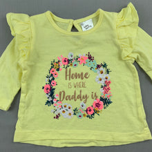 Load image into Gallery viewer, Girls Baby Berry, yellow cotton long sleeve t-shirt / top, daddy, EUC, size 000