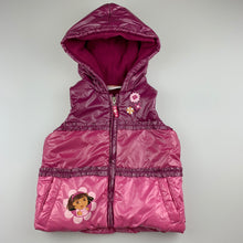 Load image into Gallery viewer, Girls Nickelodeon, Dora fleece lined hooded vest / jacket, EUC, size 2