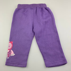 Girls Mango, purple fleece lined track / sweat pants, owl, GUC, size 0