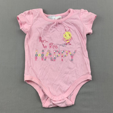 Girls Tiny Little Wonders, pink cotton bodysuit / romper, bee, EUC, size 00