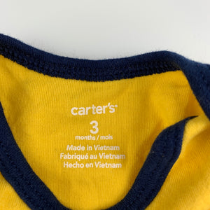 Boys Carter's, yellow cotton bodysuit / romper, GUC, size 3 months