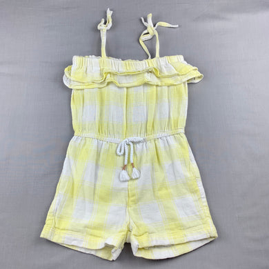 Girls H&T, yellow & white cotton summer playsuit, EUC, size 5