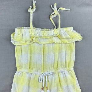 Girls H&T, yellow & white cotton summer playsuit, EUC, size 5