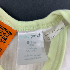 Unisex Baby Patch, white & green cotton bodysuit / romper, GUC, size 000