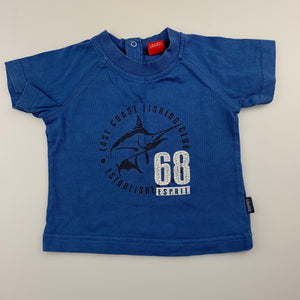 Boys Esprit, blue cotton t-shirt / top, fish, GUC, size 6 months