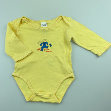 Boys Baby Baby, yellow soft cotton bodysuit / romper, dog, GUC, size 000