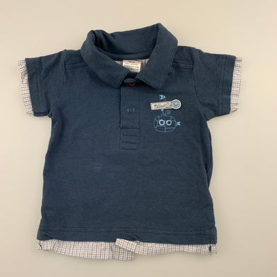 Boys Max and Tilly, blue soft stretchy polo shirt / top, GUC, size 000