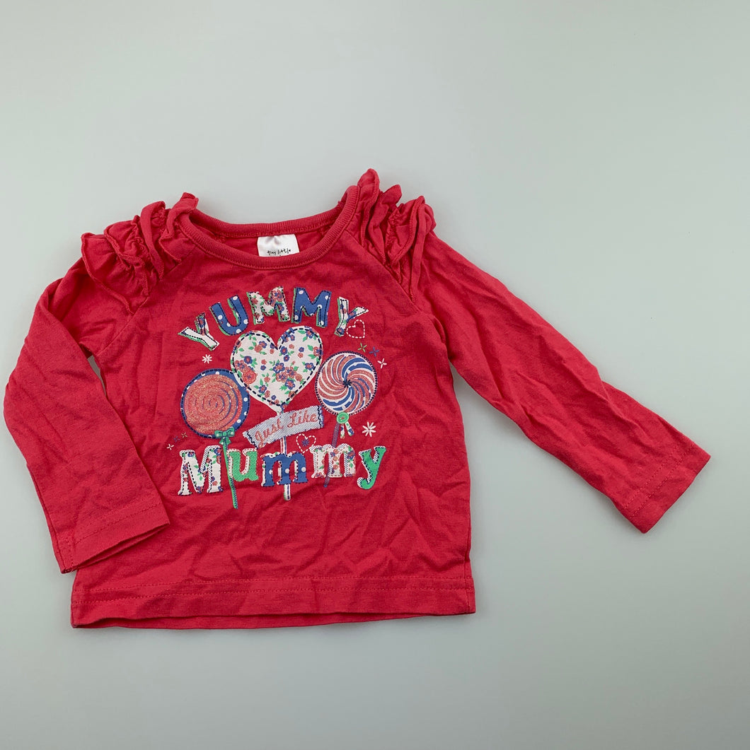 Girls Tiny Little Wonders, pink cotton long sleeve t-shirt / top, EUC, size 000