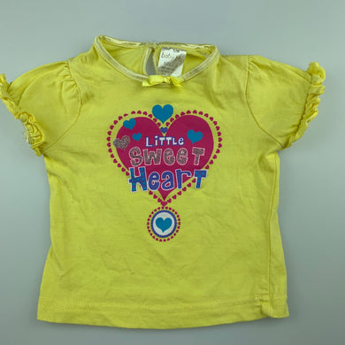 Girls Baby Biz, yellow cotton t-shirt / top, heart, GUC, size 000