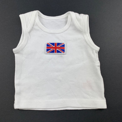 Unisex Mothercare, white cotton t-shirt / top, Union Jack, GUC, size 000