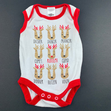 Unisex Baby Berry, cotton Christmas reindeer bodysuit / romper, GUC, size 00
