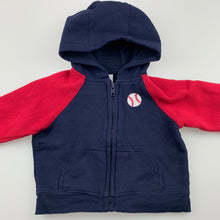 Load image into Gallery viewer, Boys Gymboree, fleece lined zip hooded sweater, baseball, GUC, size 0