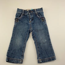 Load image into Gallery viewer, Girls Old Navy, blue denim jeans, elasticated, mark left knee, FUC, size 1
