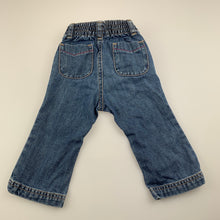 Load image into Gallery viewer, Girls Old Navy, blue denim jeans, elasticated, mark left knee, FUC, size 1