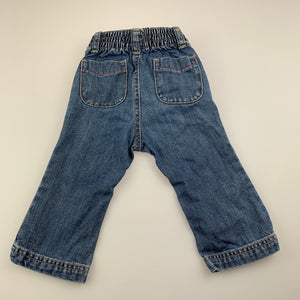 Girls Old Navy, blue denim jeans, elasticated, mark left knee, FUC, size 1