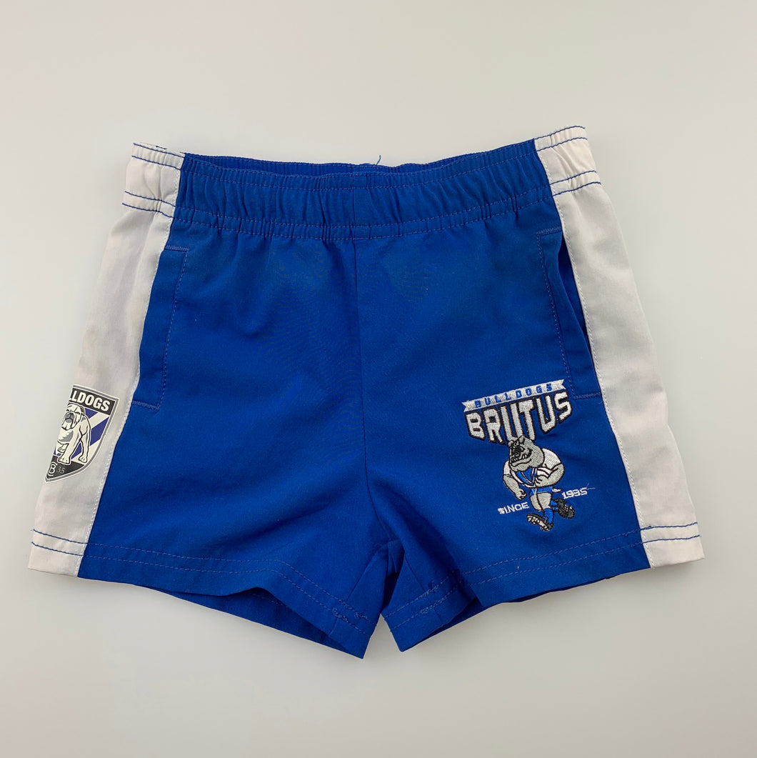 Unisex NRL Supporter, Canterbury Bulldogs shorts, elasticated, FUC, size 1
