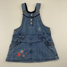 Load image into Gallery viewer, Girls Target, blue denim overalls dress / pinafore, GUC, size 1