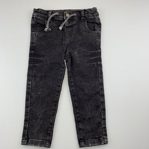 Unisex Kids & Co Baby, black knit stretch denim jeans, adjustable, Inside leg: 32cm, GUC, size 1