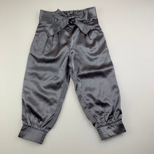 Load image into Gallery viewer, Girls Stix n Stones, dark grey satin feel lightweight pants, elasticated, EUC, size 2