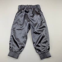 Load image into Gallery viewer, Girls Stix n Stones, dark grey satin feel lightweight pants, elasticated, EUC, size 2