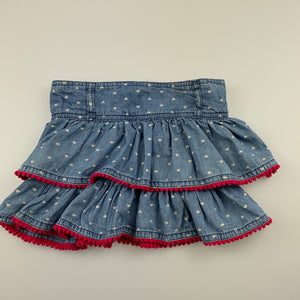 Girls Pumpkin Patch, tiered chambray cotton skirt, adjustable, GUC, size 0