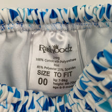 Load image into Gallery viewer, Unisex Rashoodz, blue &amp; white swim nappy / bottoms, EUC, size 000