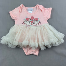 Load image into Gallery viewer, Girls Nicole Miller New York, pink cotton tutu romper, swans, GUC, size 00