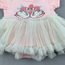 Load image into Gallery viewer, Girls Nicole Miller New York, pink cotton tutu romper, swans, GUC, size 00