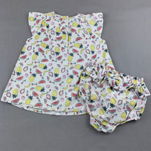 Load image into Gallery viewer, Girls Target, lined cotton tropical dress, matching bloomers , EUC, size 00