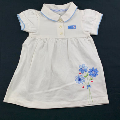 Girls Carter's, white cotton polo dress, flowers, GUC, size 12 months