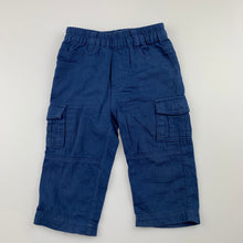 Load image into Gallery viewer, Boys Sprout, blue lightweight cotton cargo pants, elasticated, GUC, size 00