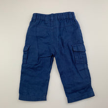 Load image into Gallery viewer, Boys Sprout, blue lightweight cotton cargo pants, elasticated, GUC, size 00