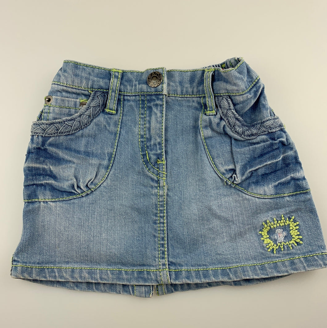 Girls GJ Unltd Jeans, blue stretch denim skirt, elasticated, GUC, size 1