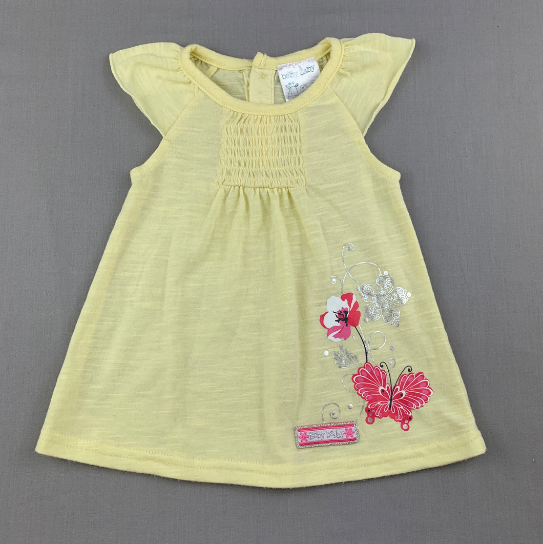 Girls Baby Baby, yellow soft feel lightweight top, GUC, size 00