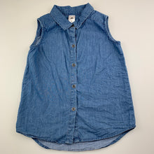 Load image into Gallery viewer, Girls H&amp;T, blue lightweight denim sleeveless blouse / shirt, GUC, size 7