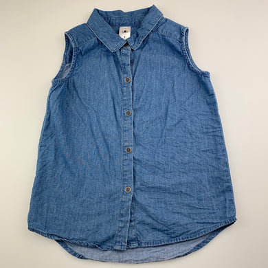 Girls H&T, blue lightweight denim sleeveless blouse / shirt, GUC, size 7