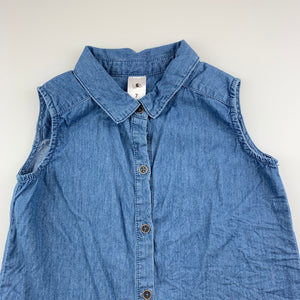 Girls H&T, blue lightweight denim sleeveless blouse / shirt, GUC, size 7