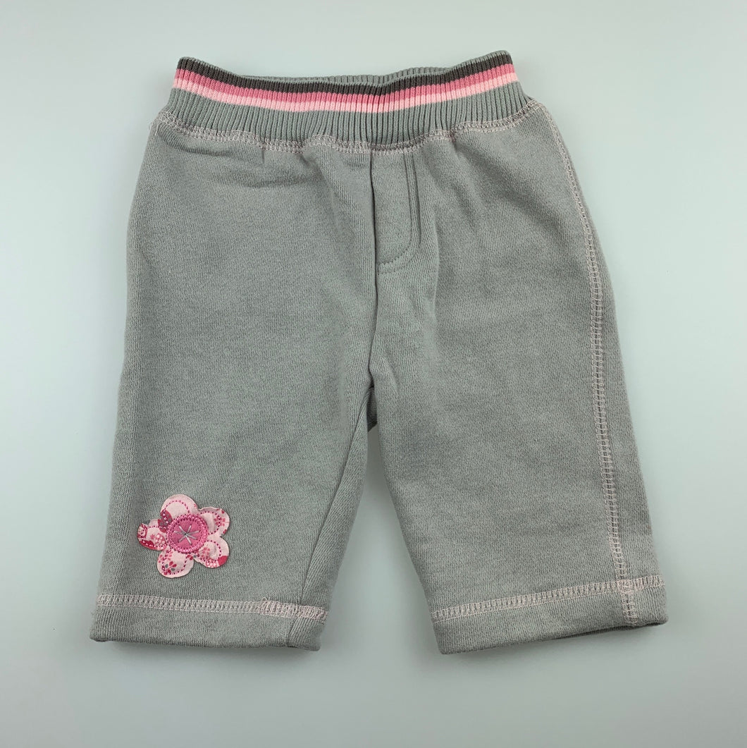 Girls Pumpkin Patch, grey fleece lined track / sweat pants, flower, EUC, size 000